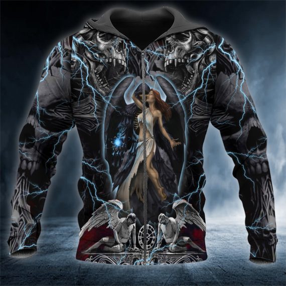 Death And The Maiden Fantasy Couple Love Skull 3D All Over Printed Unisex Zip Up Hoodie Us Size