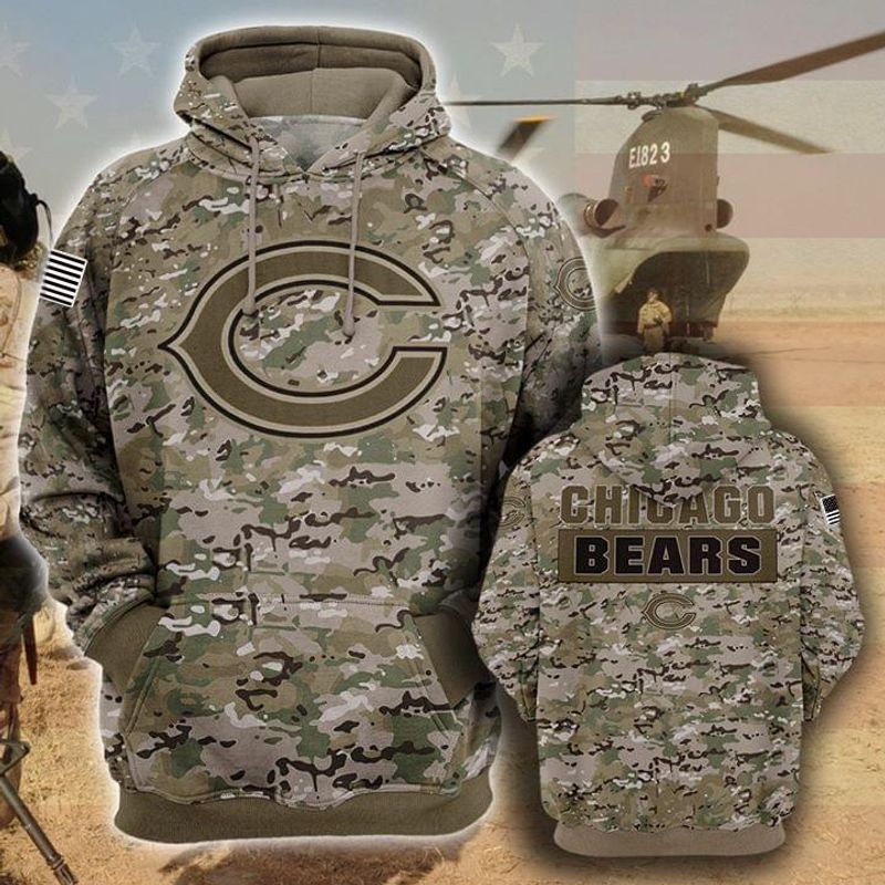 Chicago Bears Camouflage Veteran 3D Cotton T-Shirt Hoodie