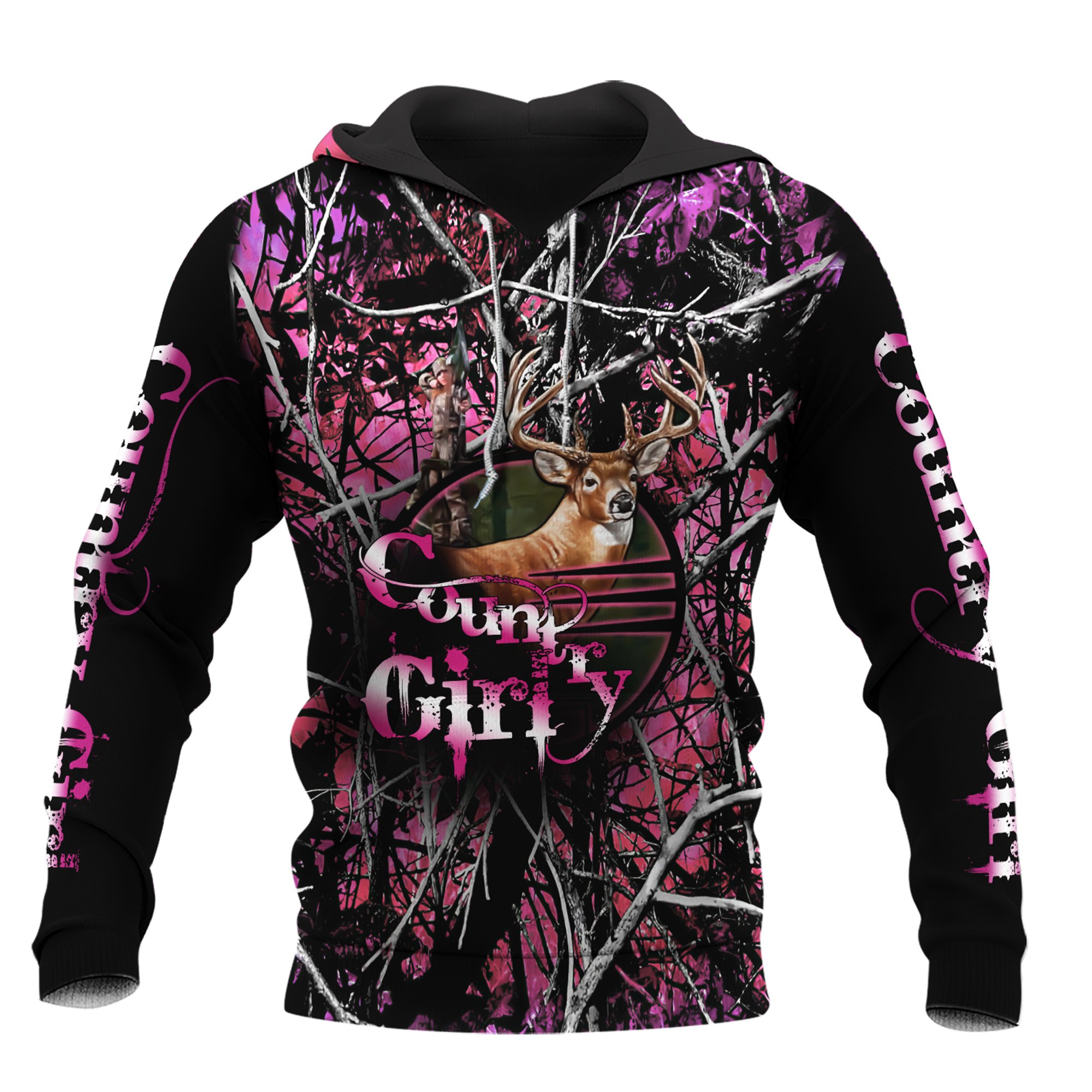 ViticStore™ Country girl Deer Hunting 3D Black & Purple Shade All Over Printed XL Hoodie