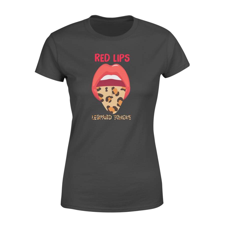 Red Lips Leopard Tongue Trendy Animal Preshrunk Jersey Women T-Shirt