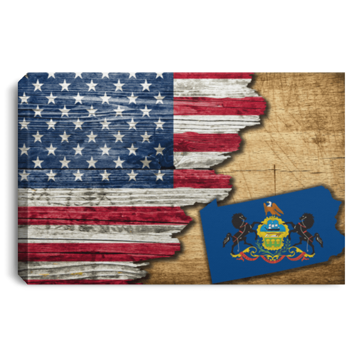 United States/Pennsylvania Flag Ripped Effect 24X16 Inches  Landscape Canvas .75In Frame