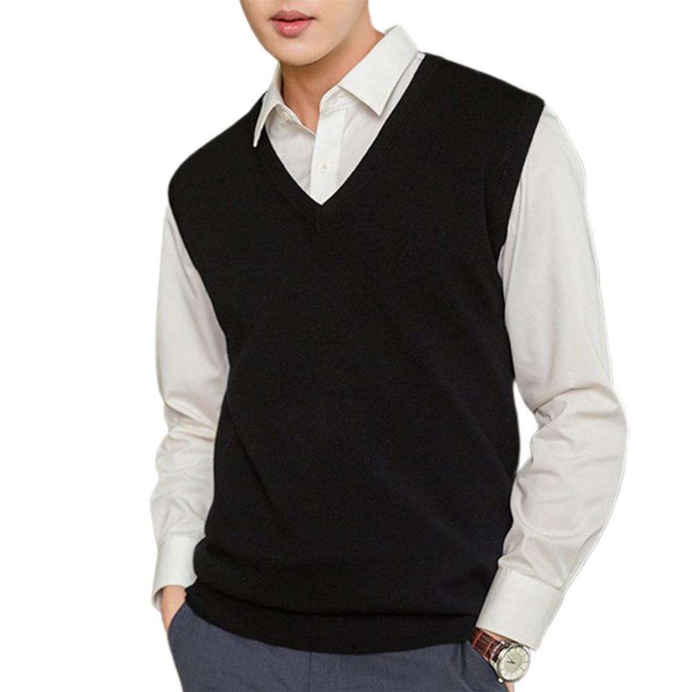 Sleeveless Loose Warm Sweater Vest Men Solid Color V-neck Pullover Waistcoat Coldproof Men Knitted Vest Stretchy Knitting Vest alx