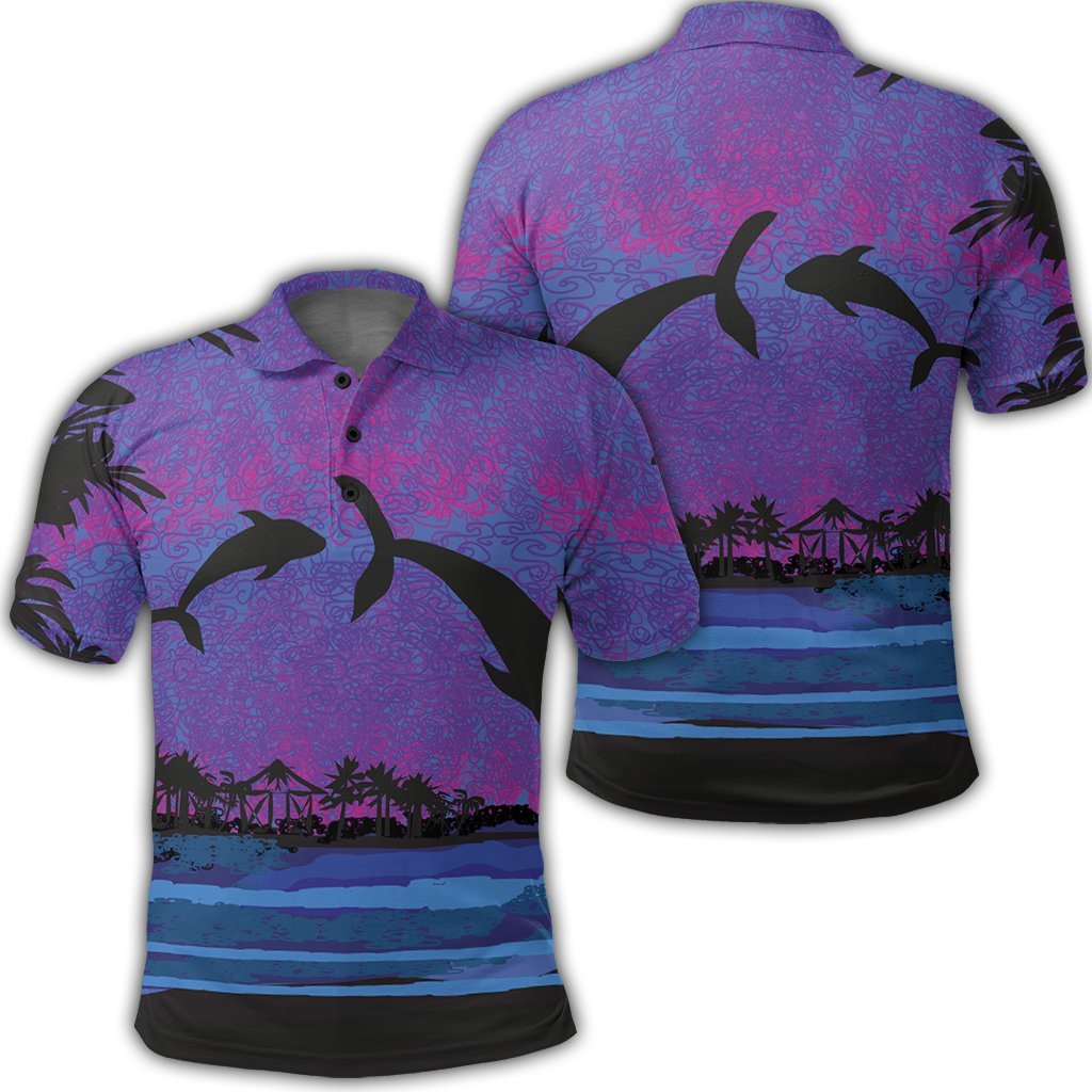 Hawaiian Dolphin In Night Polynesian Polo Shirt – AH – JR