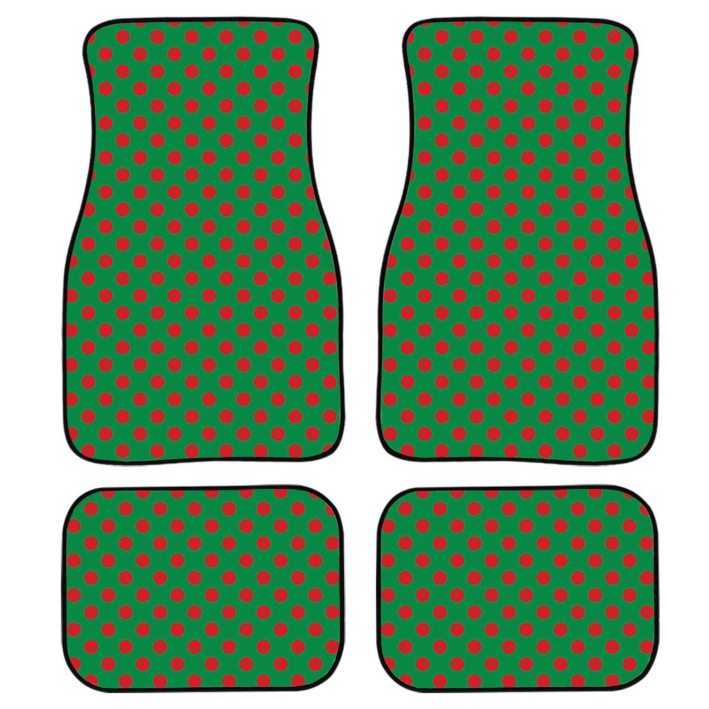 Green And Red Polka Dot Pattern Print Front And Back Car Floor Mats, Front Car Mat