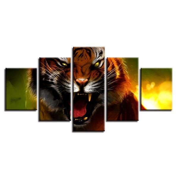 Tiger Animal 5 Panel Canvas Art Wall Decor