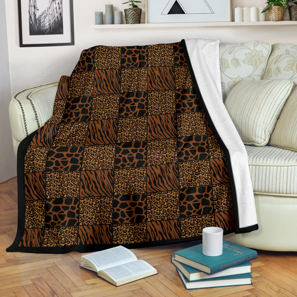 Animal Print Patchwork Pattern Fleece Throw Blanket