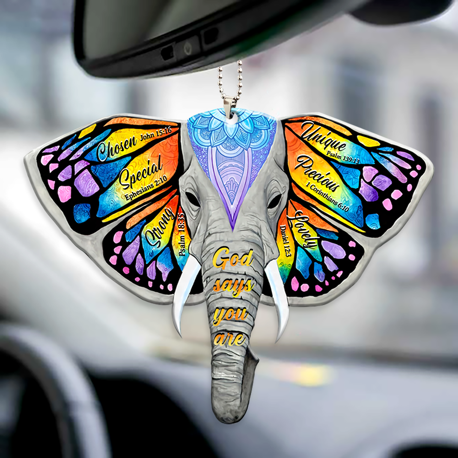 God Says You Are Elephant N Butterfly Car Hanging Ornament