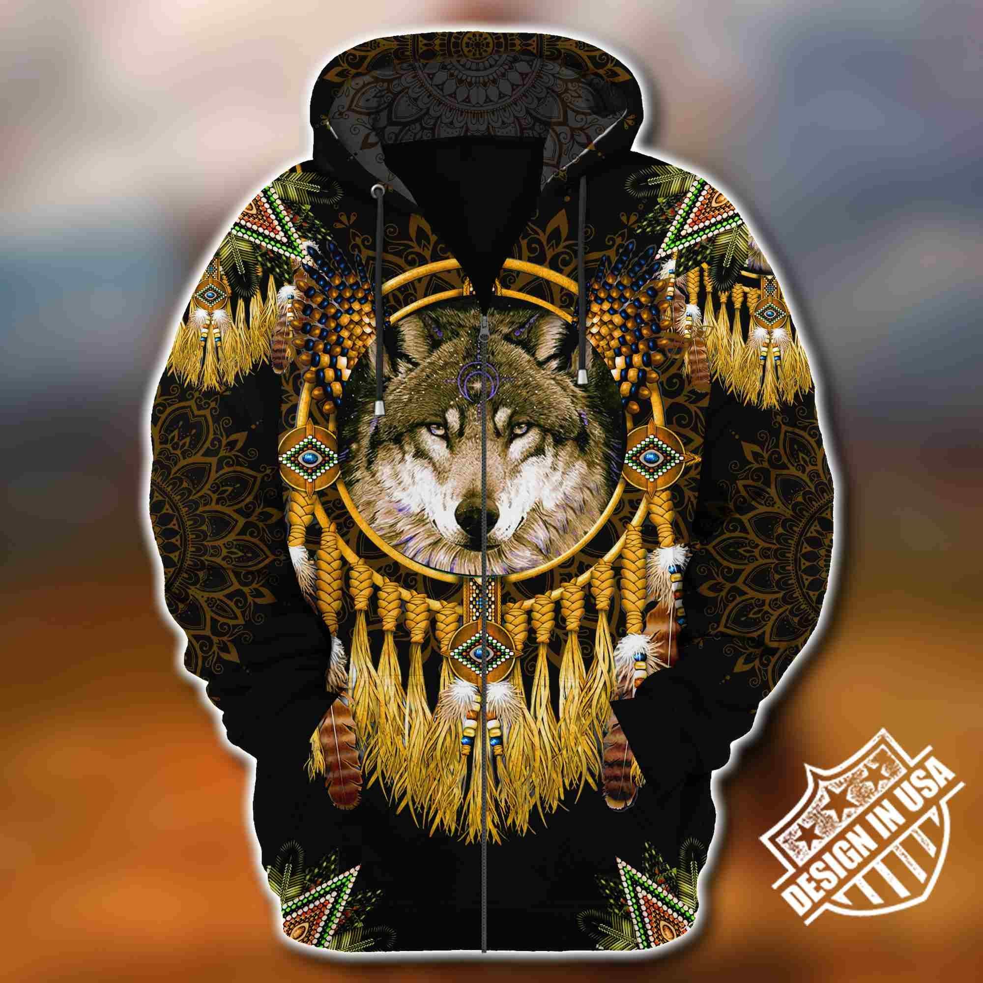 Yellow Native Wolf Zip Hoodie Ultra Soft And Warm 3d All Over Printed Unisex Shirts Plus Size S-5xl