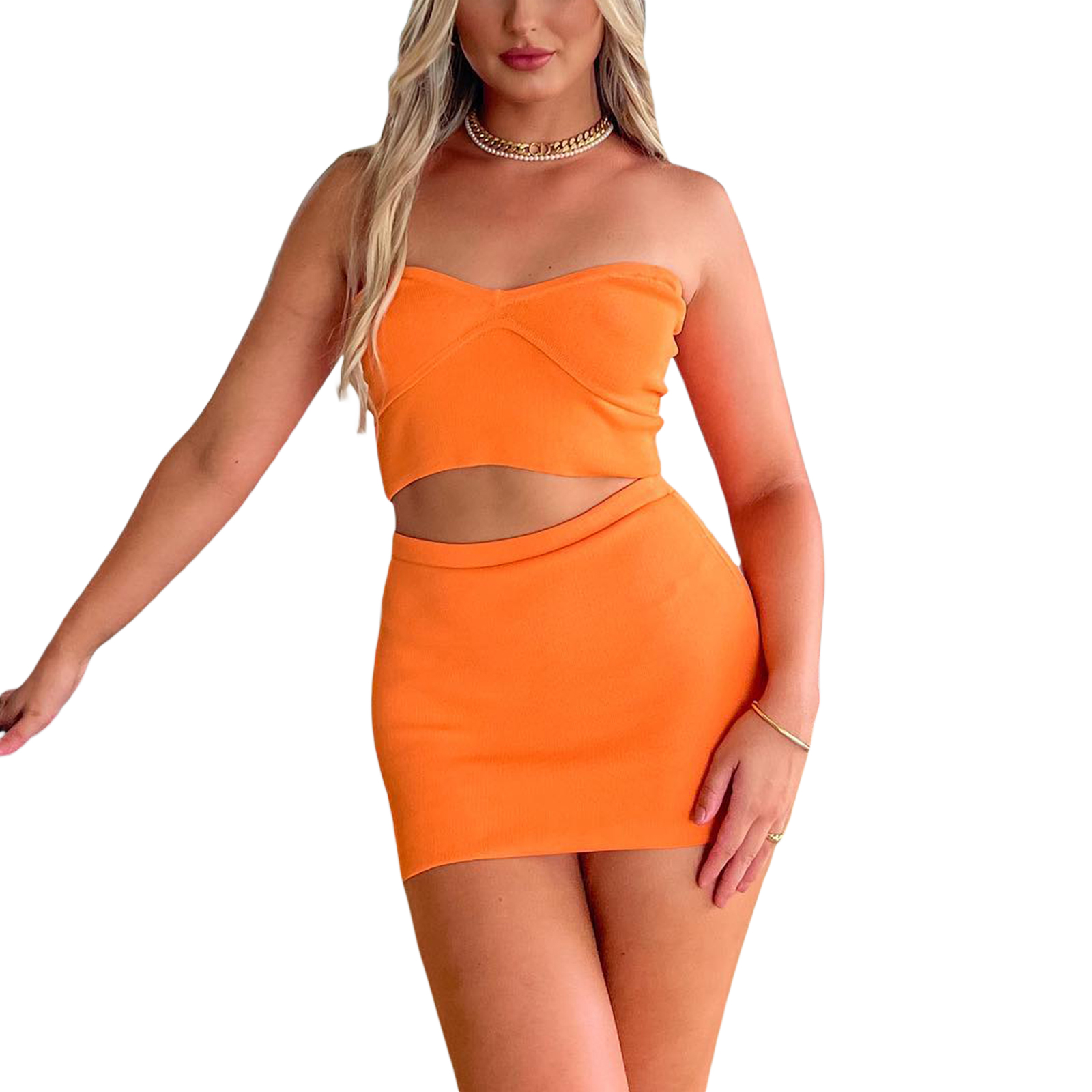 Women Summer Clothing Outfits Solid Color Sleeveless Tube Crop Tops with Casual High Waist Mini Skirt alx