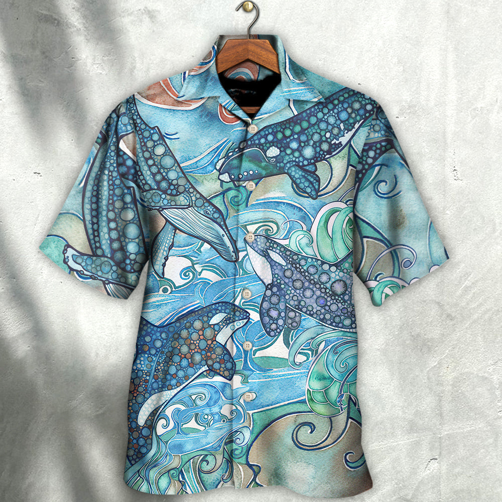 Shark Jumping In The Ocean Stained Glass Hawaiian Shirt