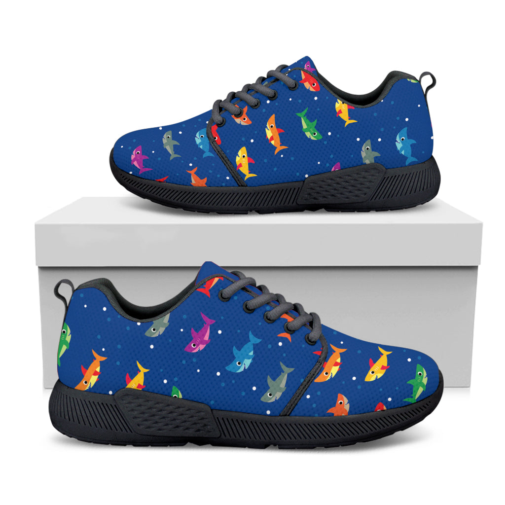 Colorful Baby Sharks Pattern Print Black Athletic Shoes