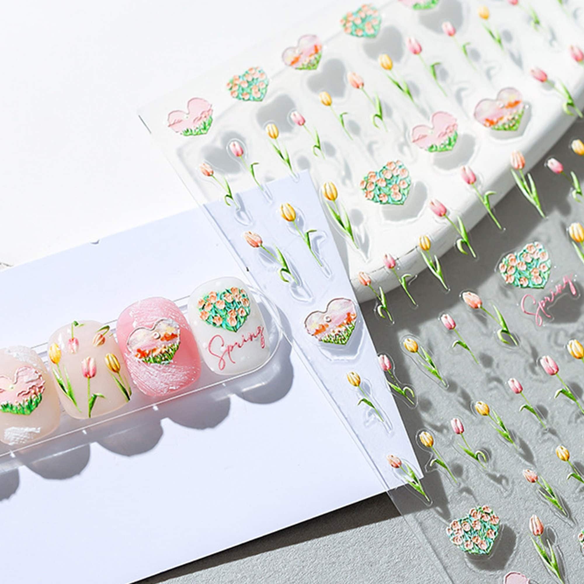 Tulip Garden Summer Nail Stickers, Tulip Nail Decals, Nail Decal Art, Flower Nail Decals, Summer Nails, DIY Nails