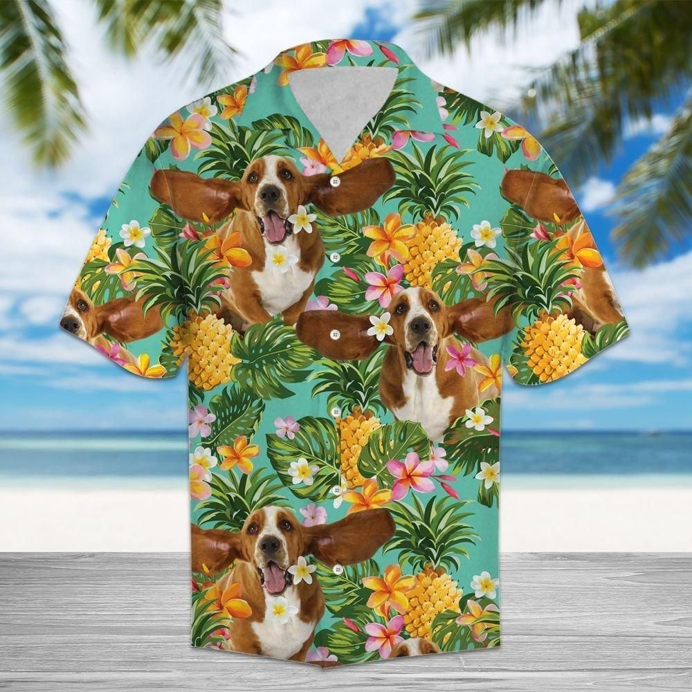 Tropical Pineapple Basset Hound Aloha Hawaiian Shirt Colorful Short Sleeve Summer Beach Casual Shirt For Men And Women