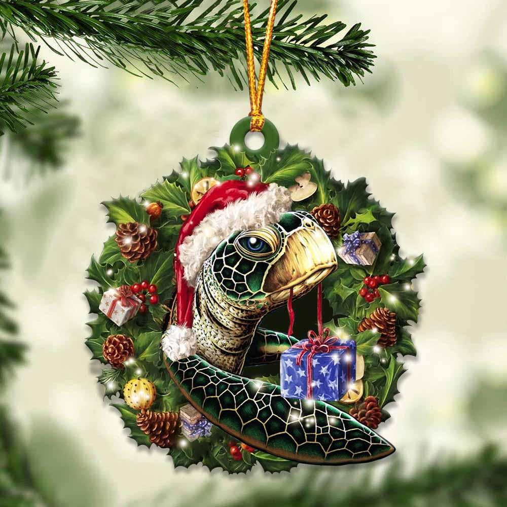 Turtle And Christmas Gift Christmas Ornament Chm