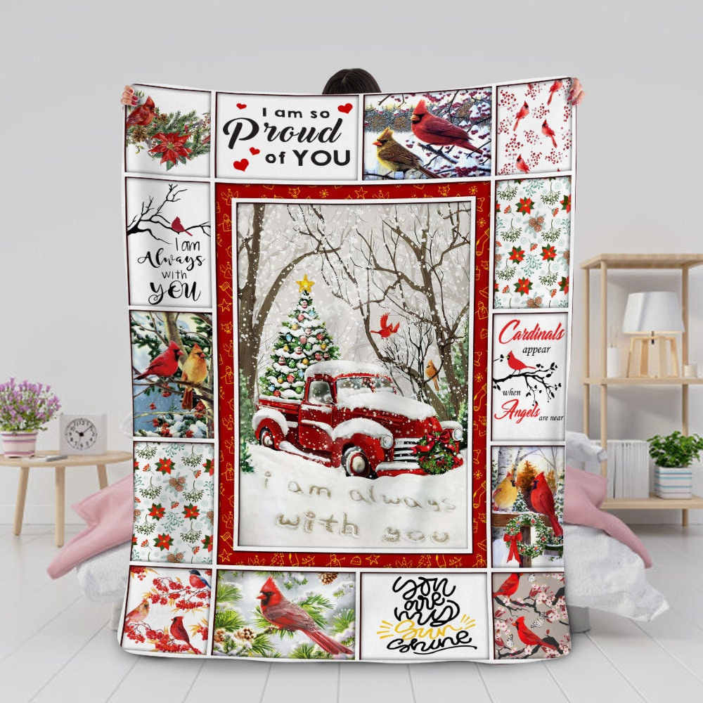 Personalized I’M Always With You Cardinal Bird And Snow| Sherpa Woven Blankets| Christmas Gift Ideas|Christmas Gifts