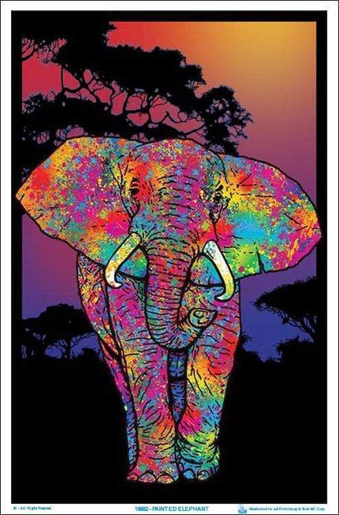 Psychedelic Painted Elephant – Black Light Poster