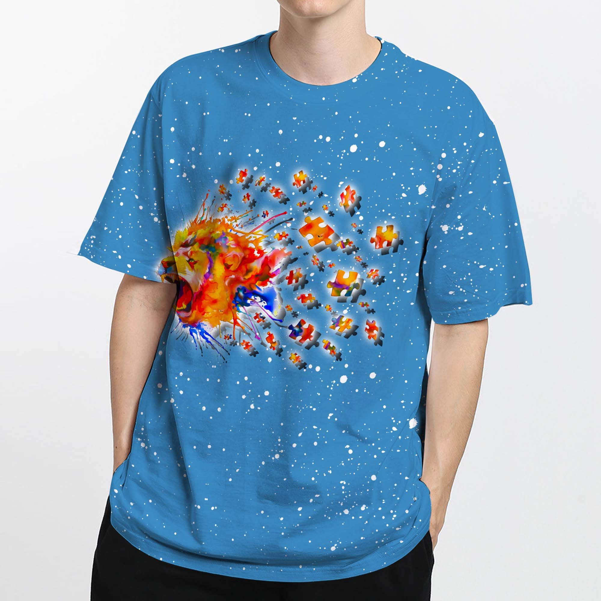 Autism Awareness Lion Puzzle Painting Kids 3D T Shirt Society Says I Am 1 In 68 My Mommy Says I Am One In A Million