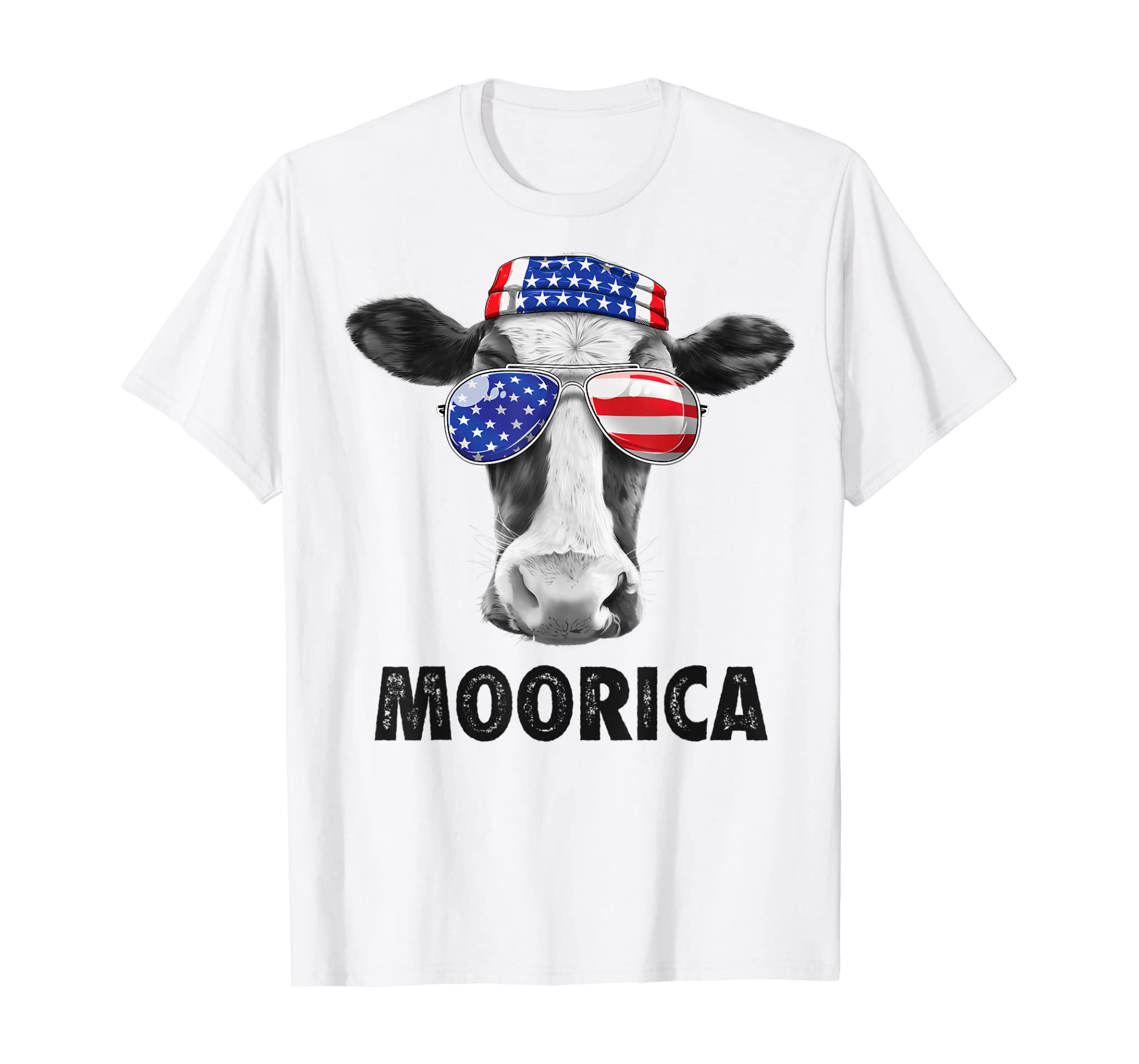 Cow 4th of July Shirt Moorica Merica Men Women USA Flag Farm T-Shirt