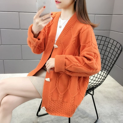 Chic Casual Sweaters Women Pull Femme 2021 New Autumn Winter Horn Button Thick Warm Knitted Cardigans Female Coat Sueter Mujer alx