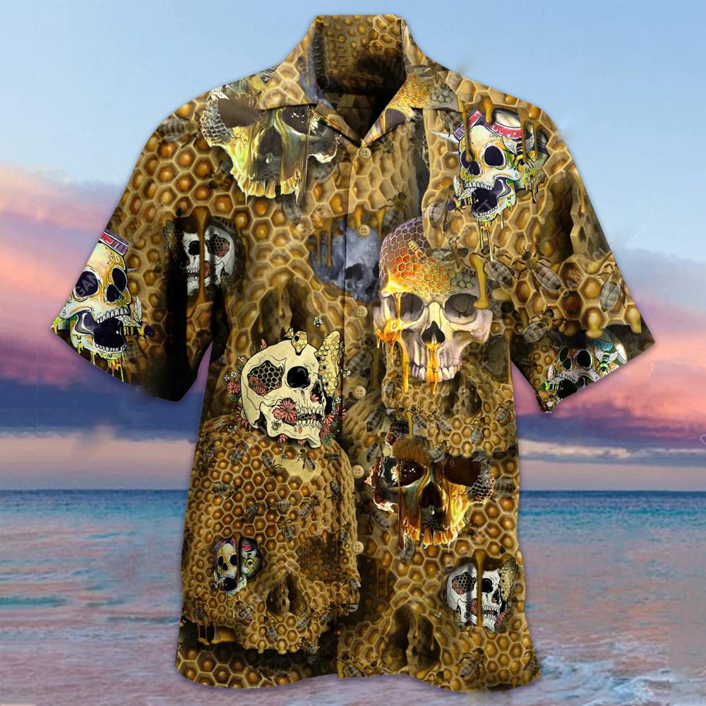 Honeybee Summer Yellow Skull Hawaii Shirt Unisex Adult Ha111586