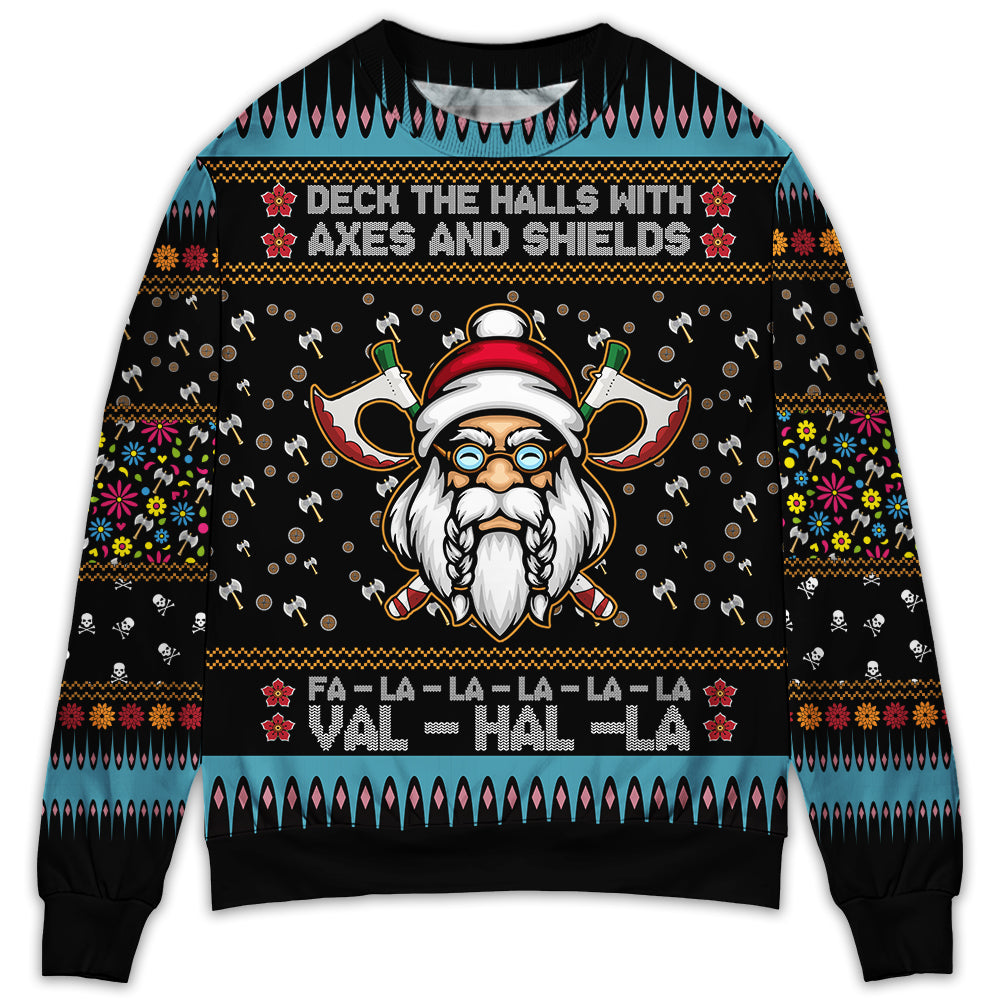 Viking Christmas Deck The Halls With Axes And Shields – Sweater  – Ugly Christmas Sweaters  – Owl Ohh