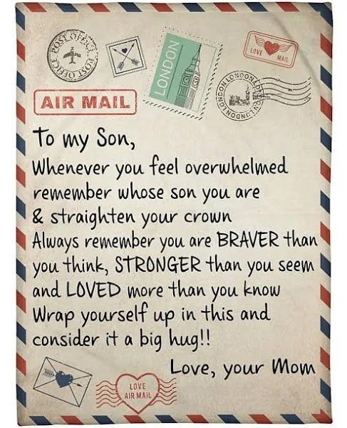 To My Son Whenever You Feel Mom Air Mail Fleece Blanket Gift For Son From Mom Home Decor Bedding Couch Sofa Soft And Comfy Cozy