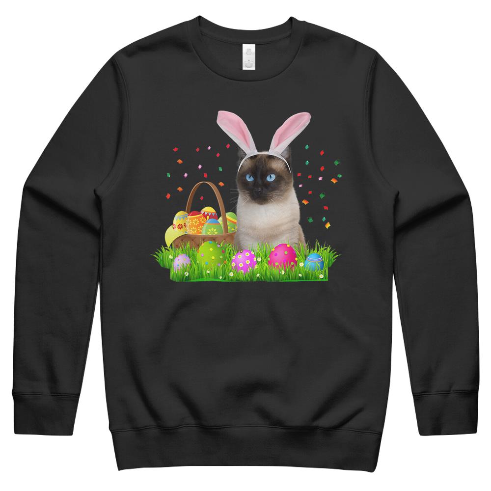 Bunny Siamese Cat Funny Easter Siamese Cat Lover Gifts Crewneck Sweatshirt