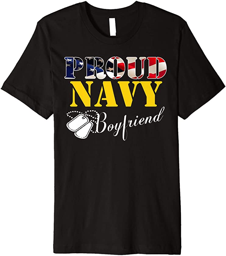 Vintage Proud Navy Boyfriend With American Flag Gift Veteran Premium T-Shirt