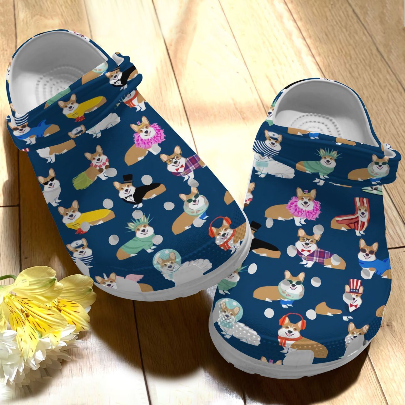 Corgi Personalize Clog, Custom Name, Text, Fashion Style For Women, Men, Kid, Print 3D Whitesole Pattern 5