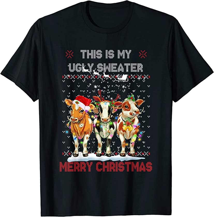 Ugly Christmas Sweater, Funny Cow Christmas Family T-Shirt