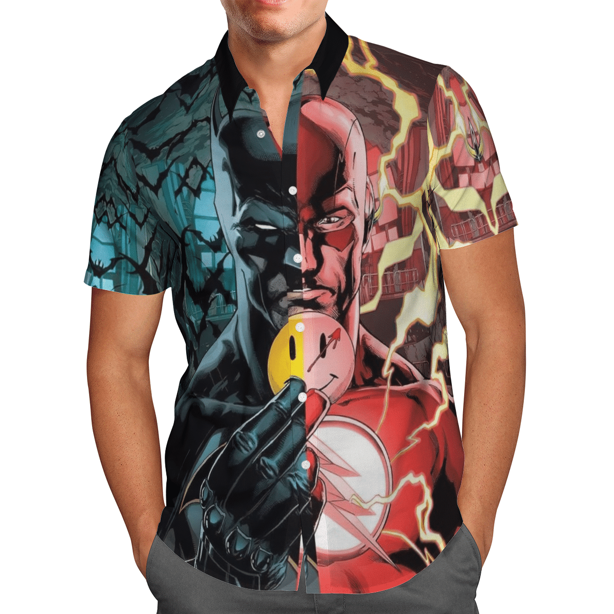 Batman And Flash Power For Man And Woman Print Short Sleeve Hawaiian Shirt Y97