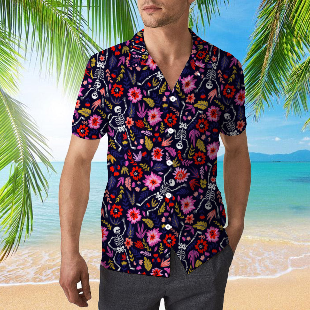 Dancing Skeleton In The Flower Garden Hawaiian Shirt | For Men & Women | Hw401