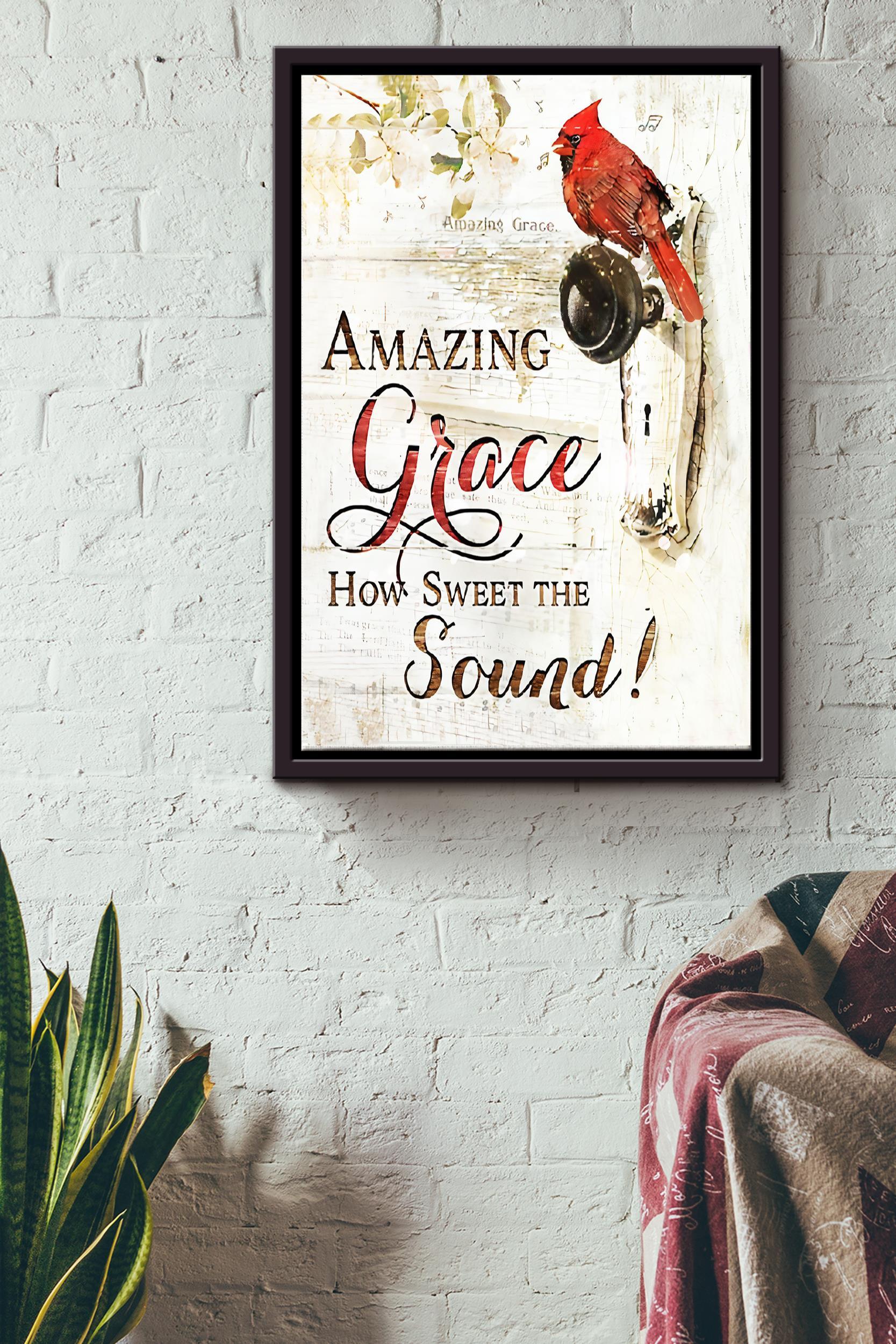 Amazing Grace How Sweet Sound Poster – Animals Wall Art – Gift For Bird Lovers Red-Whiskered Bulbul Fans Farmhouse Sign Livingroom Decor Framed Matte Canvas