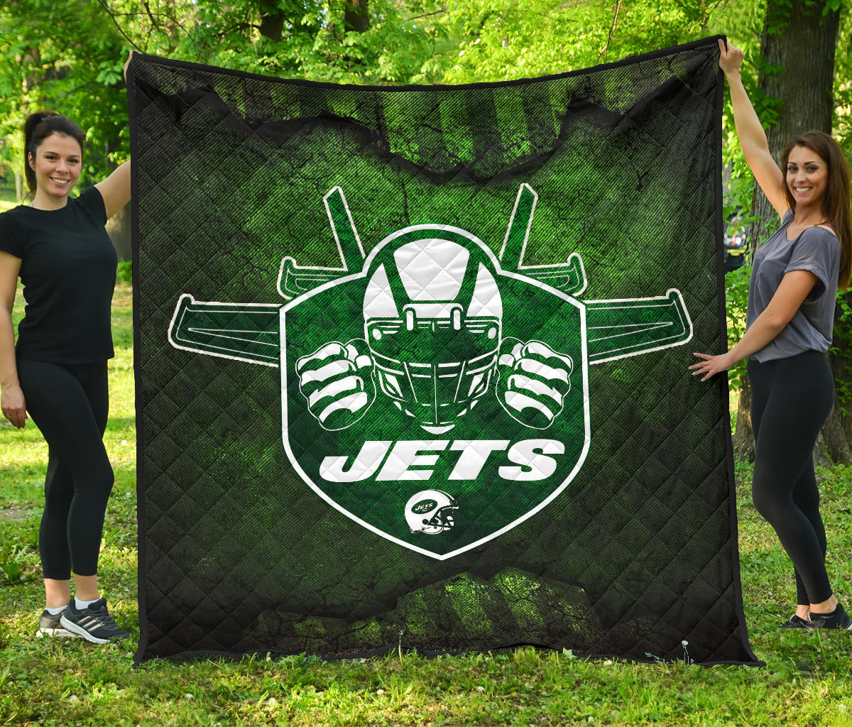 New York American Football Jets Football Jets Player Silhouette Dark Green Premium Quilt Blanket