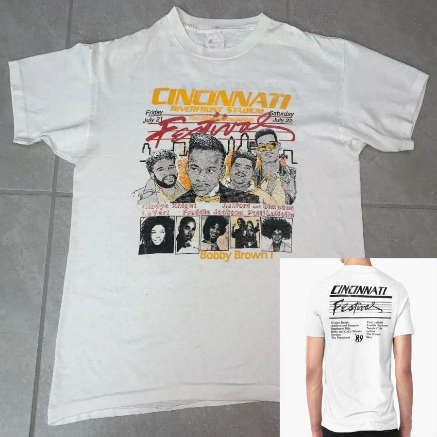 Vintage 80s Cincinnati Music Festival T Shirt Rap Tee R&B Bobby Brown