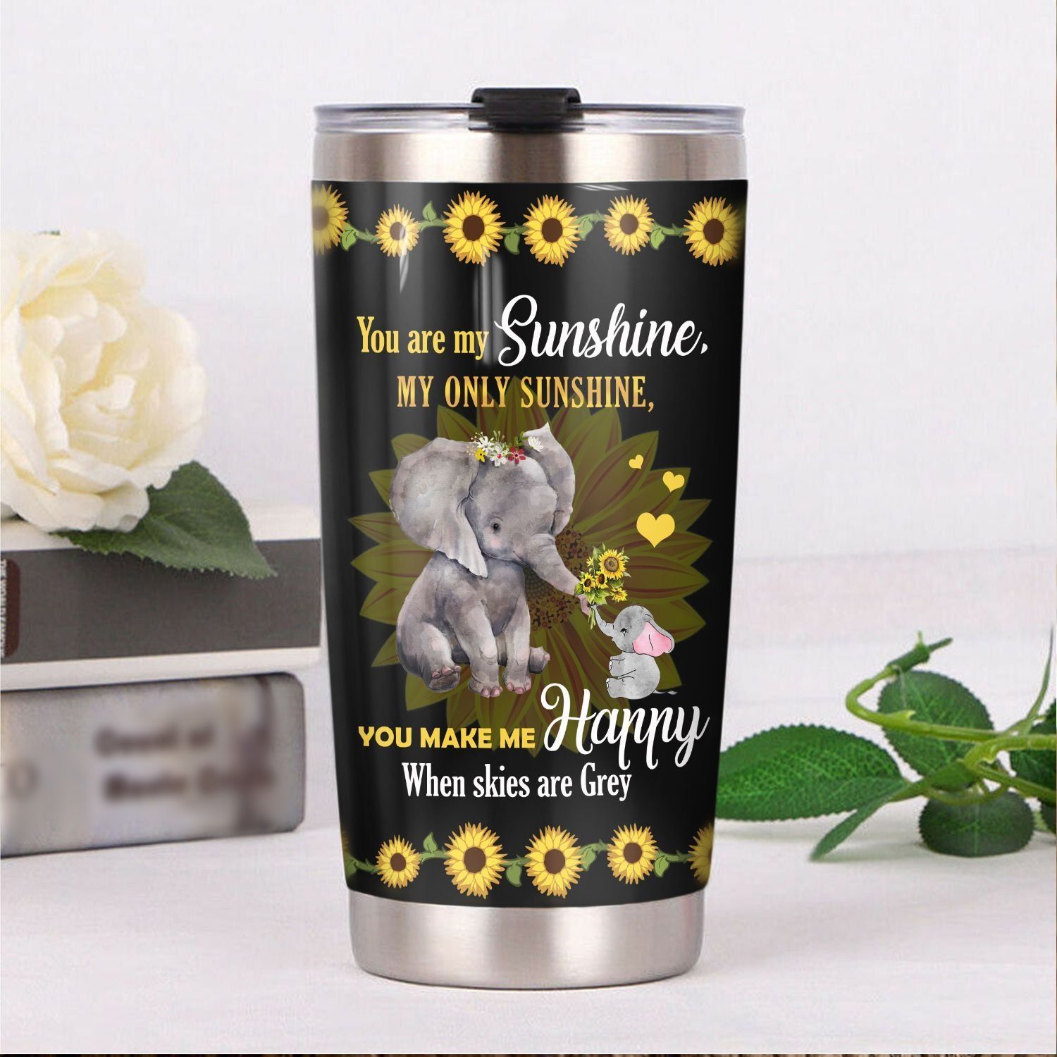 Personalized Elephant Mom You Are My Sunshine Gs-Cl-Ld1004 Stainless Steel Tumbler Customize Name, Text, Number