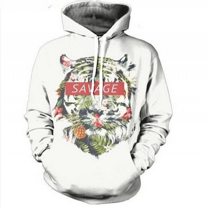 Wholesale Custom made 3D Savage Tiger Hoodies Pockets Asian size For Women Men