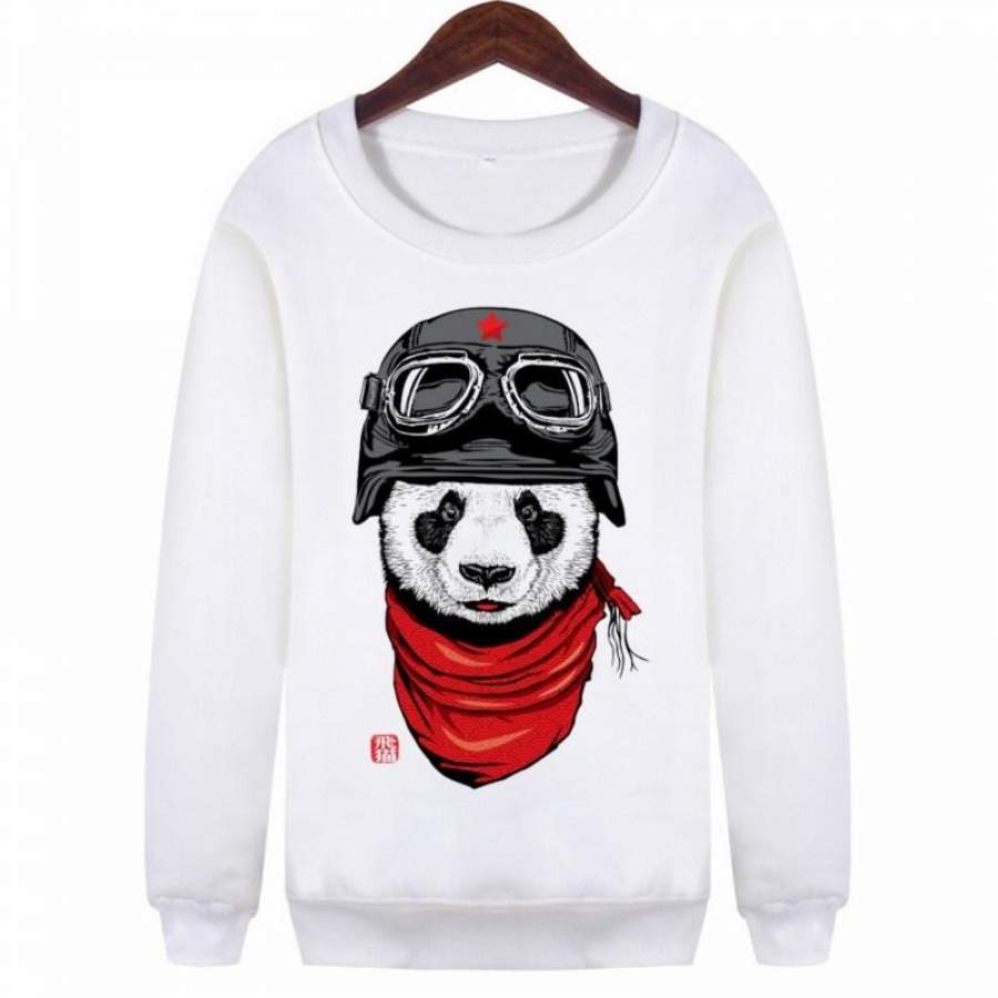 2016 Feminino Women Winter Autumn Panda Printed Long Sleeves Hoodies Cotton Harajuku Punk Style Pullover White Sweatshirt