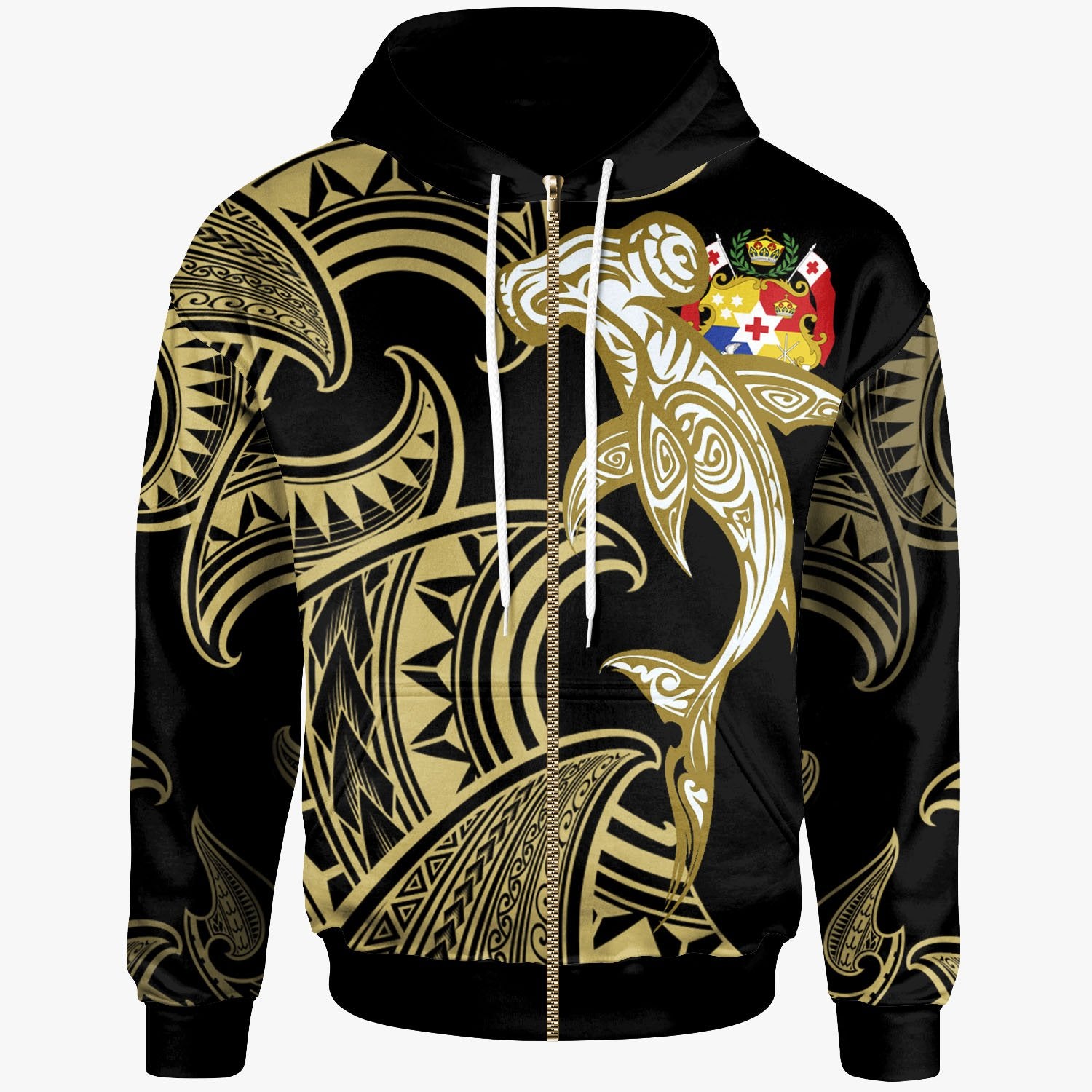 Tonga Zip-Up Hoodie – Hammerhead Shark Tribal Pattern