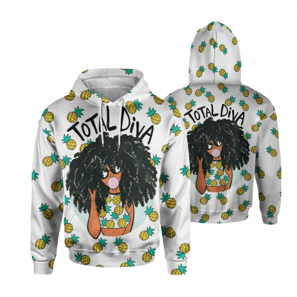 Total Diva Afro Natural Pineapple Art Black Girl All Over Print 3D Unisex Hoodie Us Size