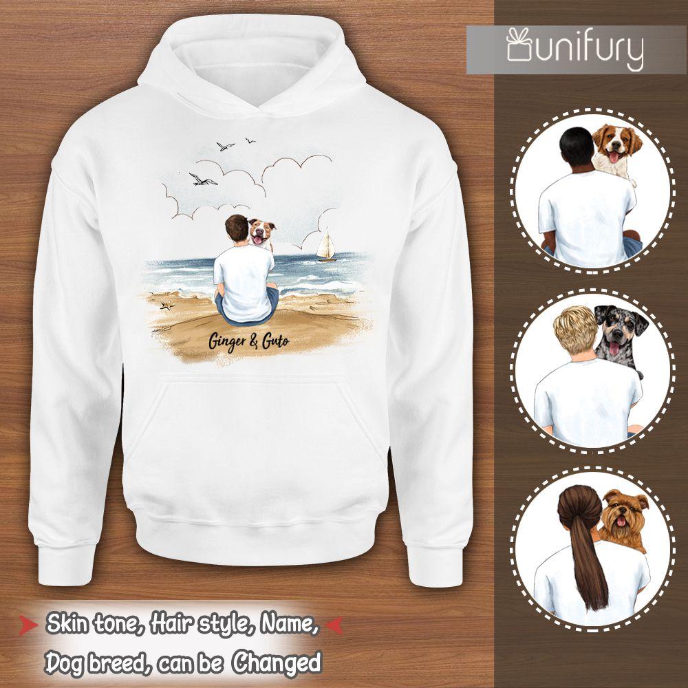 [Front Side] Personalized Hoodie Gifts For Dog Lovers – Dog Dad – Beach