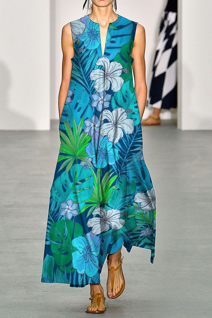 Tropical Hawaii Blue Nice V Neck Maxi Dress Ha99482