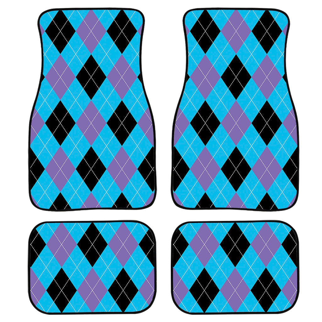 Blue Purple And Black Argyle Print Front And Back Car Floor Mats, Front Car Mat