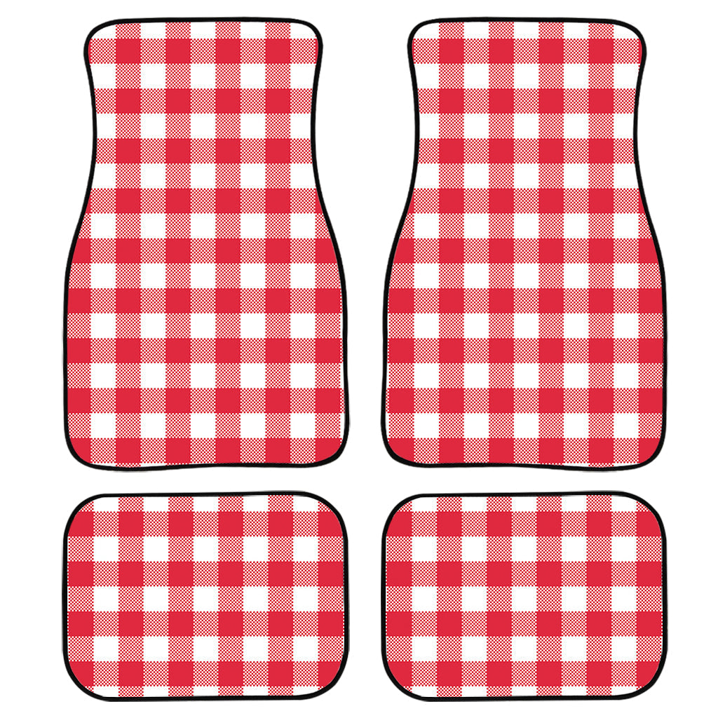 Raspberry Red And White Gingham Print Front And Back Car Floor Mats, Front Car Mat