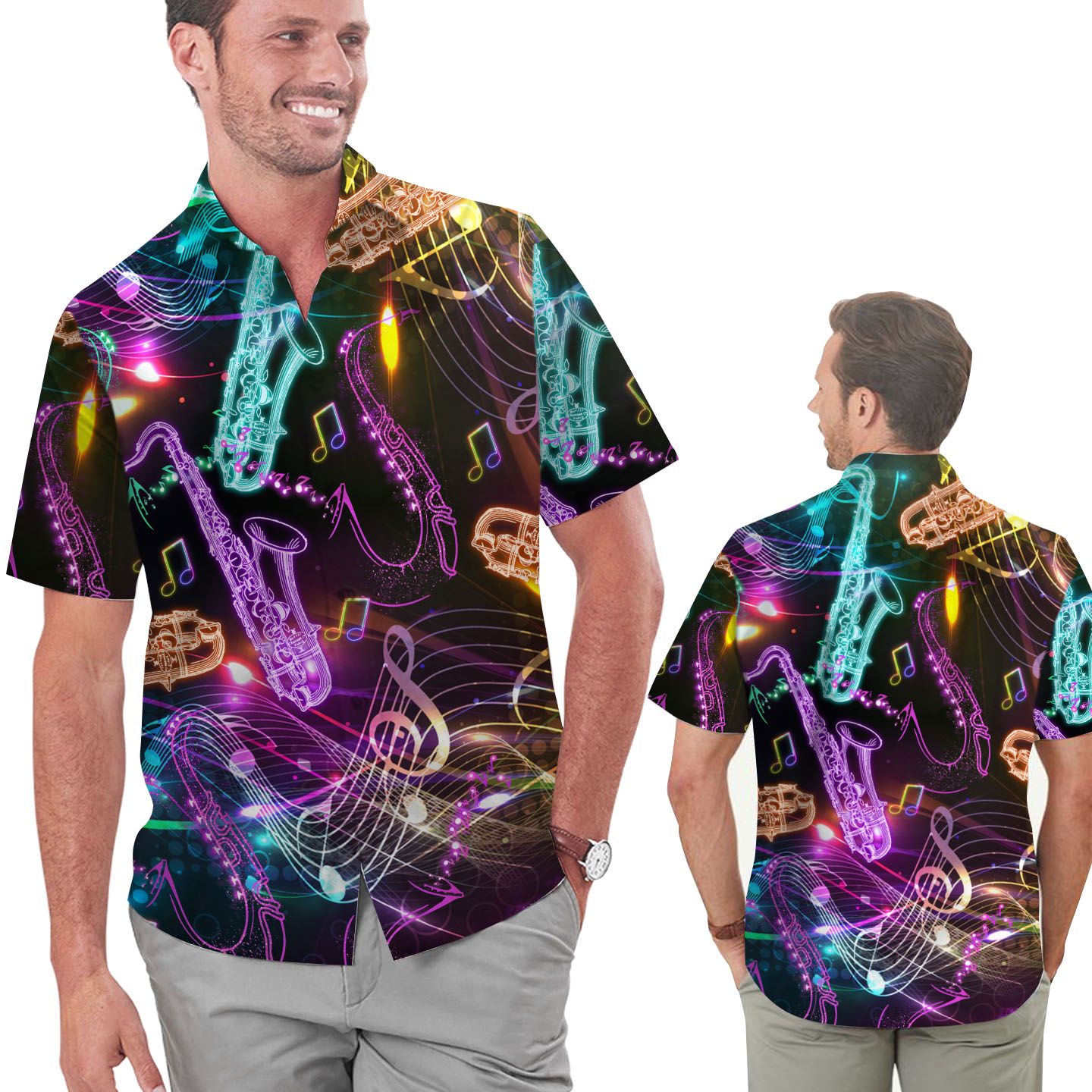 Neon Saxophone Music Staves Men Hawaii Shirt For Saxophonists In Daily Life Ha45880