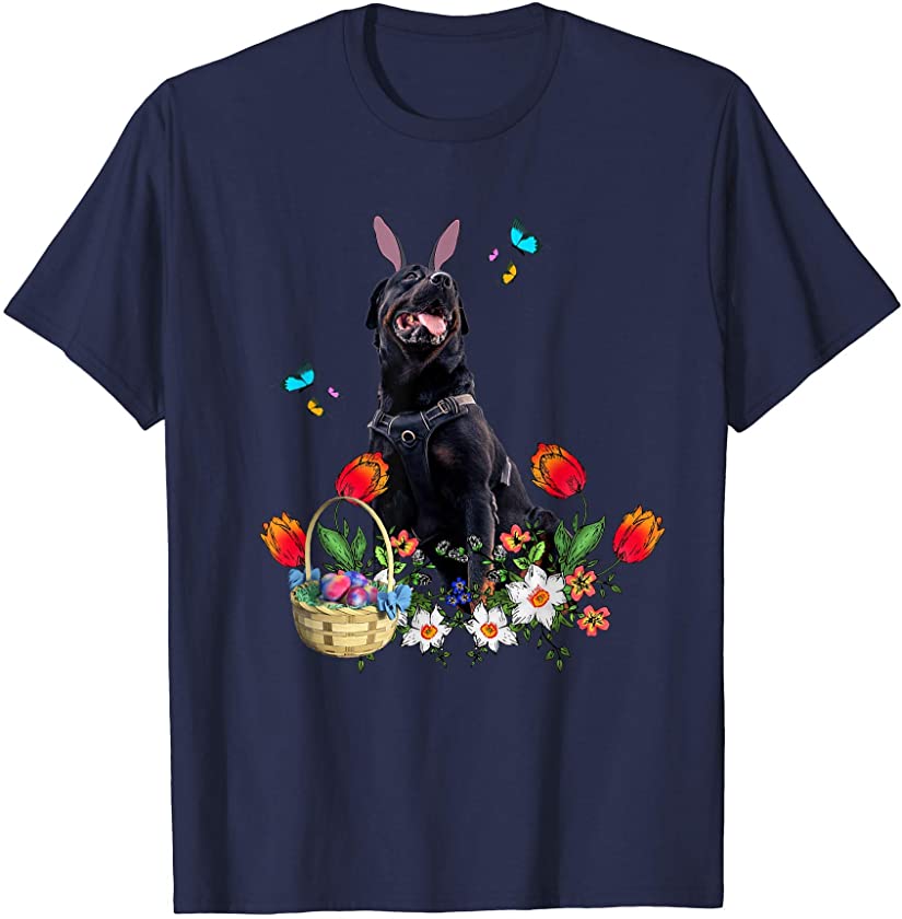 Rottweiler Mastiff Bunny Dog With Easter Eggs Basket T-Shirt