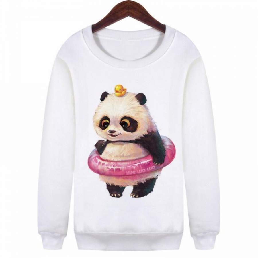 2016 Kawaii Panda Printing O-Neck Tops Long Sleeves Women Hoodies Hipster Punk Style Casual Cotton Soft Sweatshirt