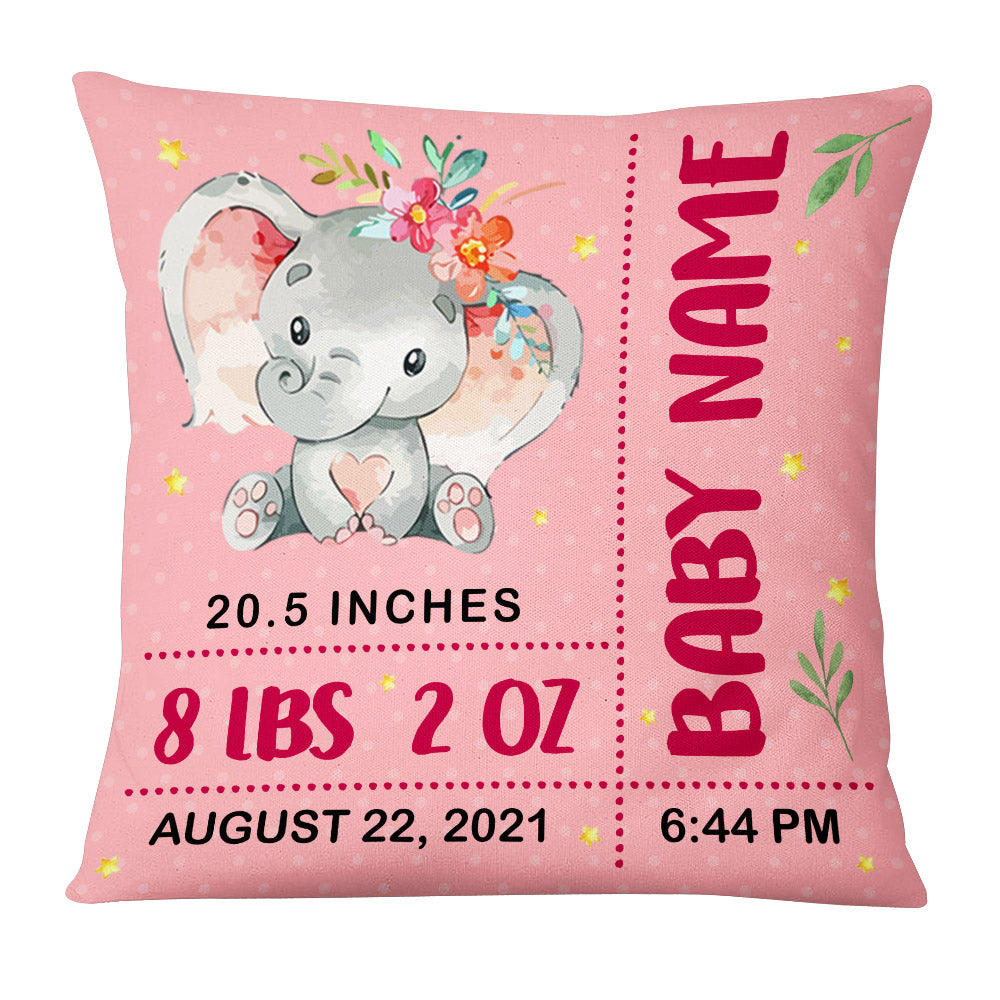 Personalized Baby Birth Announcement Elephant Pillow Db62 30O53