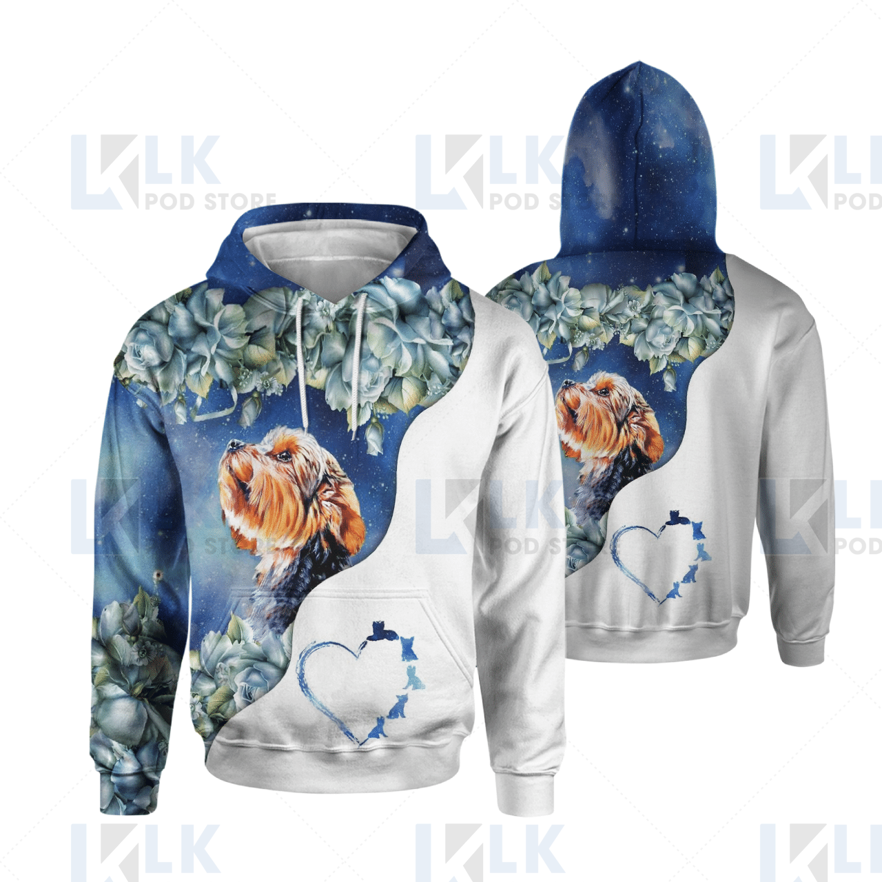 YORKSHIRE TERRIER – HOODIE Half Curse Blue Flower 023 [ID3-D]