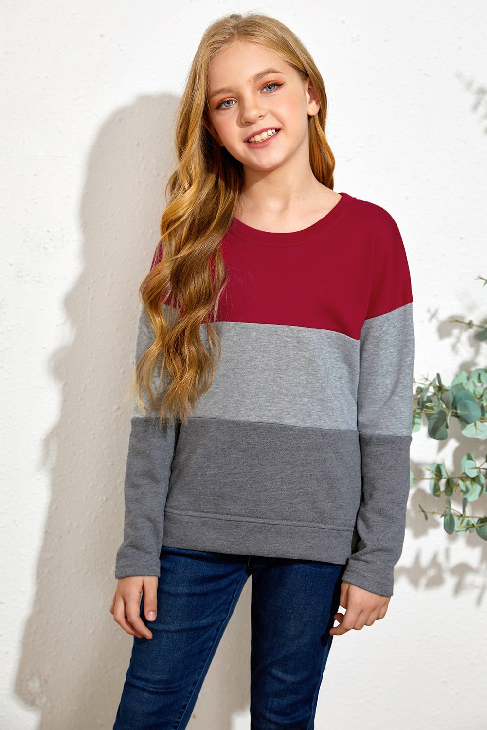 Azura Exchange Black Leopard Print Colorblock Kids Long Sleeve Top Red/Gray/Orange Colorblock Kids Long Sleeve Top